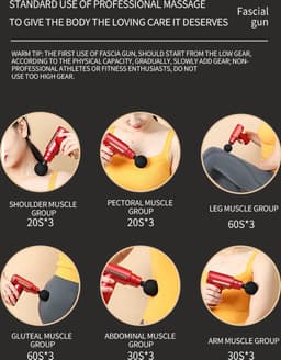 Mini massage gun rood - 4 koppen - 6 snelheden - diepe spierstimulatie - licht in gewicht (540 gram) - stil in gebruik - makkelijk mee te nemen — thumbnail 5