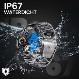 Royal Empire Smartwatch Heren – 53mm Sport Smartwatch – RVS & TPU Band – Hartslag & Bloeddrukmeter – Stappenteller – Slaapmonitor – Multisport – 700mAh Accu – Inclusief LED Lamp – Geschikt voor alle Smartphones — thumbnail 4