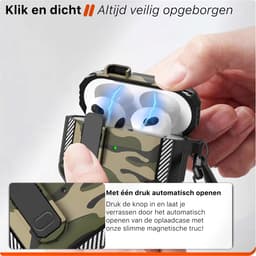 Case geschikt voor Apple AirPods 4 Hoesje - Waterdicht - 100% Shockproof Case - Vergrendelknop - Legerprint Groen — thumbnail 5