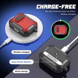 Sounix Hoesje geschikt voor Airpods Pro 1 / 2 - Met schoonmaak borstel - Airpods Pro Hoesje - Armor Case met Lock - Rood — thumbnail 4