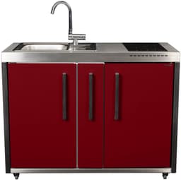 Minikeuken BeNeLux Stengel MO120 A voorgemonteerde metalen outdoor keuken met koelkast - inductie kookplaat - water en electriciteits aansluiting inclusief alle toebehoren Rood Bordeaux — thumbnail 1
