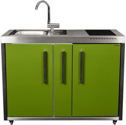 Minikeuken BeNeLux Stengel MO120 A voor gemonteerde metalen outdoorkeuken met koelkast - inductie kookplaat - water en electriciteits aansluiting inclusief alle toebehoren Appel Groen — thumbnail 1