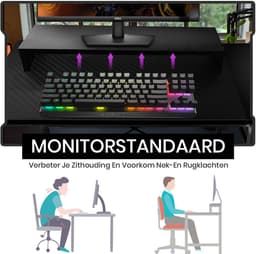 Bayt Game Bureau - Gaming Bureau - Gaming desk - Game Bureau met LED - Computertafel - Monitor Standaard - 105 x 55 x 75 cm - Zwart — thumbnail 2