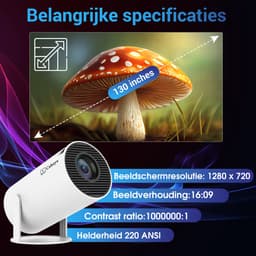 Cahaya 2026 vernieuwd model + Gratis HDMI kabel- Pro versie - Mini Beamer - mini projector - draagbare beamer - projector / beamer - Geïntegreerd Android 12.0 systeem - Screen mirroring smartphone - Home cinema — thumbnail 5