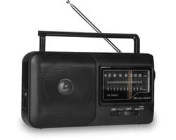 Caliber Noodradio - Draagbare Radio - Retro Radio - Werkt op Batterijen of Netsnoer - Keukenradio - AM en FM radio met Handvat en Koptelefoonaansluiting - Zwart (HPG317R-B)