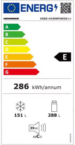 Heinner HSBS-H439NFXWDE++ Amerikaanse Side-by-Side Koelkast met Waterdispenser – 439 L – Full No Frost – LED Touch Display – Smart Eco Functie – RVS – 5 Jaar Garantie — thumbnail 2