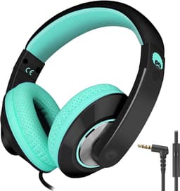 StayPowered Kinderkoptelefoon - Perfect Geluid & Ultiem Comfort - Verstelbaar - HD Microfoon - Kraakhelder Stereo - Zachte Oorkussens - Duurzame Kabel - 3.5mm Jack - Zwart/Cyaan - Levering Sneller dan Aangegeven! — thumbnail 1