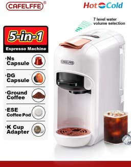 Rustive Koffiemachine 5 in 1 - Nespresso & Espressomachine - 19 Bar pompdruk - Half Gemalen Koffie - Warm & Koud - Wit — thumbnail 4