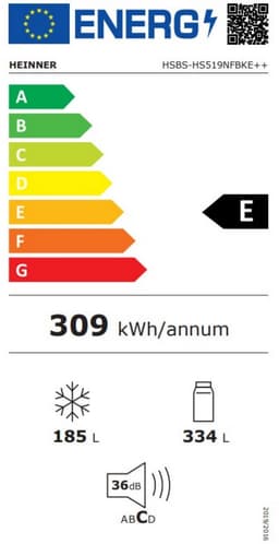 Heinner HSBS-HS519NFBKE++ Amerikaanse Side-by-Side Koelkast – 519 L – Full No Frost – LED Touch Display – Multi Airflow Systeem – Zwart – 5 Jaar Garantie — thumbnail 2