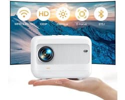 Mini Beamer - Projector - Android - Digitale projector - 5G WiFi - Bluetooth Compatibel met HDMI - Voeding - USB - 20000 Lumen - 300 ± 50% ANSI - 55W - Wit