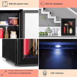 Luxe Mini Koelkast – Glazen Deur – Tafelmodel – Minibar – Skincare Fridge – Energiezuinig – Led Verlichting – 32L Inhoud – Zwart — thumbnail 5