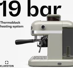 Klarstein Koffiemachine Bella Café Espressomachine met molen – 19 bar, 1550 W, 1,4 liter, geïntegreerde conische molen, melkschuimer, 2 kopjes, thermoblok, crème, roestvrij staal - voor Keuken - LED - Coffee Machine - Koffieautomaat — thumbnail 3