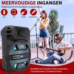 Pyle Bluetooth Luidspreker - Draagbare Speaker met Wielen - 800 Watt - Karaoke Luidspreker met DJ LED Verlichting - USB, FM, BT, Aux, Afstandsbediening, Mic-Ingangen - Ingebouwde Oplaadbare Batterij — thumbnail 5