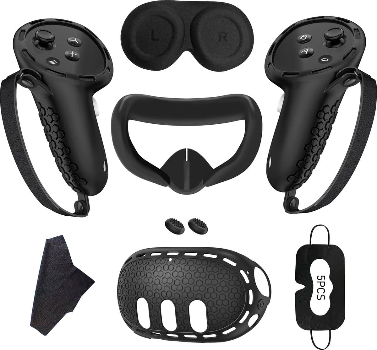 YONO Accessoires Set geschikt voor Meta Quest 3 - Grip Case Controller - Siliconen Cover Face en VR Bril - Oculus - 9in1 - Zwart — afbeelding 1