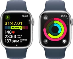 Apple Watch Series 9 - 41 mm - Silver Aluminium Case with Storm Blue Sport Band - M/L — thumbnail 4