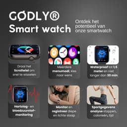 GØDLY Premium Smartwatch - Sporthorloge - Horloge Dames & Heren - Bluetooth - GPS - zwart — thumbnail 3