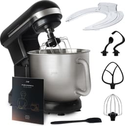 JAP Appliances Mastermix - Keukenmachine (1000W) - Keukenrobot met 6 snelheden en pulse-functie - Keukenmixer met (5.7) liter mengkom - Inclusief pannenlikker - Aluminium behuizing - Mat zwart — thumbnail 1