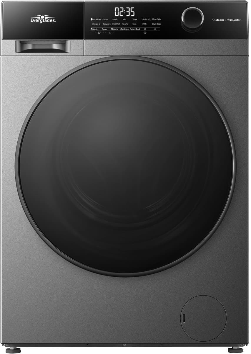 Everglades EVWM101422AG Zuinige Wasmachine - 10KG - A Klasse -20% - Stoomfuncties/Allergie+ - Koolborstelloze Motor - Zeer Stil 72dB - Titanium Grijs - 5 Jaar Garantie — afbeelding 1