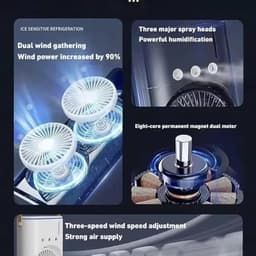 Draagbare desktop radiator met afstandsbediening en dubbele ventilator, mini-ventilator met drie gaten voor ijsnevel en dubbele kop, oplaadbare afstandsbediening met snoer, stille USB-watervernevelaar met gekleurde lichtventilator, kleine radiator. — thumbnail 5