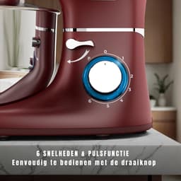TIM® Deegmachine - Elektrische Deegmixer - Keukenmixer - 6,2L - Mixen en Mengen- Rood - 38cm x 24cm x 32cm — thumbnail 3