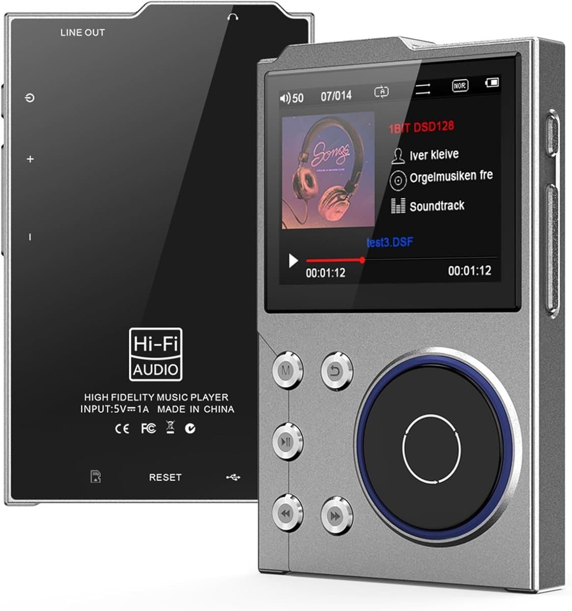 HiFi MP3-speler met Bluetooth, Lossless DSD DAC (FLAC), High-Resolution muziekspeler, draagbare audiospeler met 16 GB geheugenkaart, ondersteunt tot 256 GB, 2,4 inch — afbeelding 1