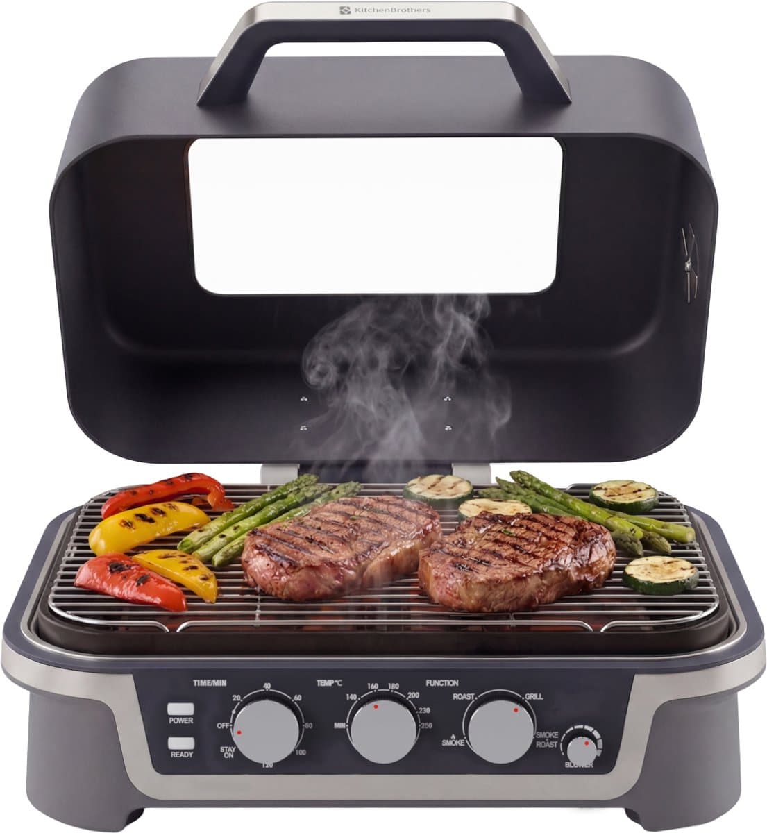 KitchenBrothers Elektrische BBQ en Smoker - Tafelmodel voor Balkon - 90°C tot 250°C - 2600W - Tafel BBQ - Met Kijkvenster — afbeelding 1