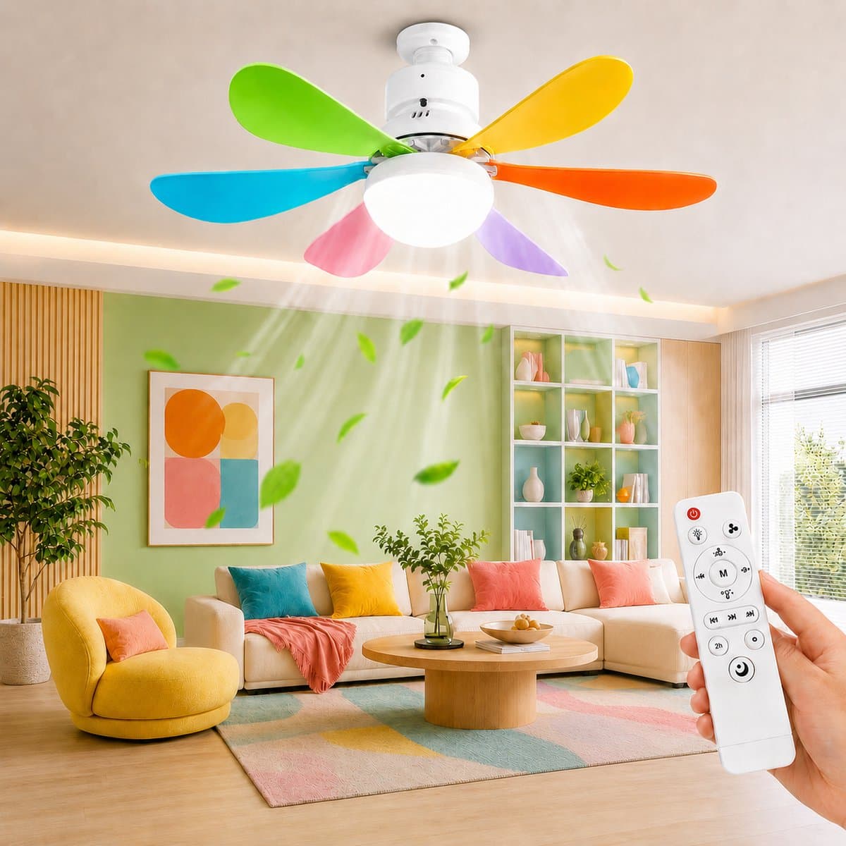 MUPOO E27 Plafondventilator met Verlichting Ø52 cm- Stille plafonventilator afstandsbediening- 3 Kleurtemperaturen &3 Snelheden - Timer & Geheugenfunctie-Voor Slaapkamer Keuken Garage - kleurrijk — afbeelding 1
