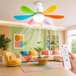 MUPOO E27 Plafondventilator met Verlichting Ø52 cm- Stille plafonventilator afstandsbediening- 3 Kleurtemperaturen &3 Snelheden - Timer & Geheugenfunctie-Voor Slaapkamer Keuken Garage - kleurrijk — thumbnail 1
