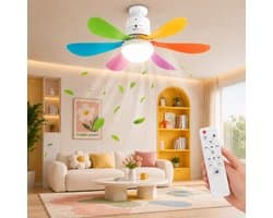 MUPOO E27 Plafondventilator met Lamp Ø52 cm - Ventilatorlamp met Afstandsbediening - 3 Kleurtemperaturen - 3 Snelheden - Timer en Geheugenfunctie - Stil DC Motor -Voor Slaapkamer Kinderkamer- kleurrijk