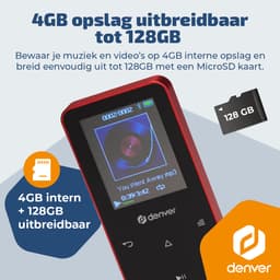 Denver MP3/MP4 Speler - Bluetooth - Shuffle/Repeat - SD kaart tot 128GB - Incl. oordopjes - Dictafoon - MP1830R - Rood — thumbnail 3