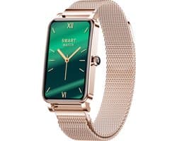 Knobbout Smartwatch met 1.45” Scherm (3,7 x 2,5 cm) HD Touchscreen – Hartslag, Bloeddruk, Zuurstofmeting – 12 Sportmodi – IP68 Waterdicht – Compatibel met Android & iOS - Rosegouden stalen band