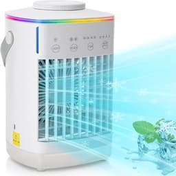 Mobiele Airco - Luchtkoeler met 700ML Watertank - USB Oplaadbare Mini Aircooler - Vernevelende Koelventilator - 4 Snelheden - 4 niveautimer - Draagbare Tafelventilator voor Thuis, Kantoor & Camping - Wit - 23.8x16x14 cm — thumbnail 1