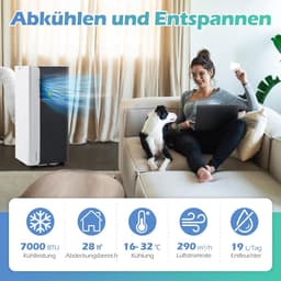 COSTWAY 7000BTU Mobiele airconditioning, 3-in-1 koelapparaat met ventilator en luchtontvochtiger voor ruimtes tot 28 m², airconditioner met afvoerslang, slaapmodus, 24-uurs timer, afstandsbediening [Energieklasse A] — thumbnail 4