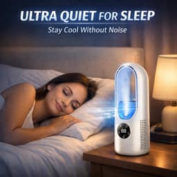 6-standen bladeloze elektrische ventilator met koelfunctie & 7-kleuren LED-verlichting – Draagbare tafelventilator met stille, krachtige luchtstroom (Blauw) — thumbnail 4