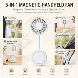KZQ Magnetische Telefoonventilator 2 In 1 Oplaadbaar Compact Met Clip Persoonlijke Ventilator En Telefoonhouder 3 Snelheden Wit — thumbnail 3