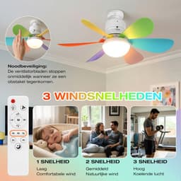MUPOO E27 Plafondventilator met Verlichting Ø52 cm- Stille plafonventilator afstandsbediening- 3 Kleurtemperaturen &3 Snelheden - Timer & Geheugenfunctie-Voor Slaapkamer Keuken Garage - kleurrijk — thumbnail 4