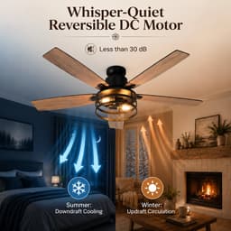 MUPOO Plafondventilator met Verlichting 112cm - Energiezuinige DC Motor&Afstandsbediening-Muisstil <35DB- Zomer- en winterstand-6 Snelheden & Timer-Inclusief 2 Lampen - ventilator lamp plafond voor Slaapkamer en Keuken-Walnoot — thumbnail 5