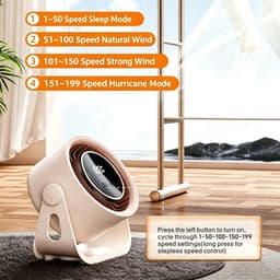 Bureau ventilator - Mini ventilator - USB ventilator - Hangventilator - Traploze snelheidsregeling met 199 standen - 8-uurs timer - LCD-display - Draagbare ventilator voor bureau, thuis op de camping - 14,8 x 7,4 x 15,6 cm - Beige — thumbnail 4