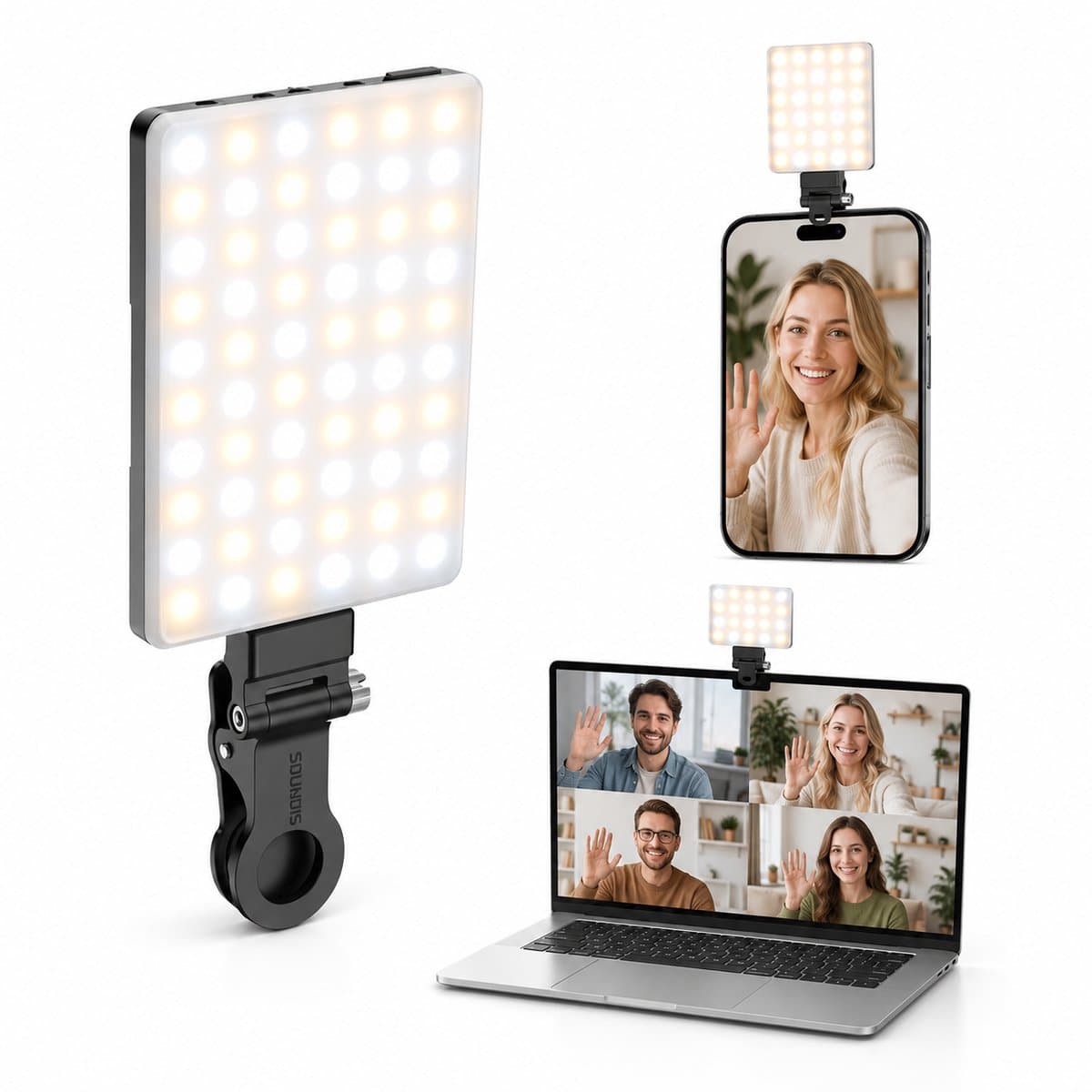 Sounix LED Video Lamp - Studiolampen - 60 LED - Selfie light - Oplaadbare - Smartphone Lamp - Zwart — afbeelding 1