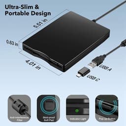 Externe Floppy Disk Drive - Floppy Lezer - Oude Data Lezen - USB A en C Connectoren - 3.5 Inch — thumbnail 3