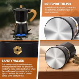 Aluminium Moka-pot voor 3 kopjes – Klassieke Italiaanse espressomaker voor op het fornuis – Geschikt voor Italiaanse en Cubaanse koffiebereiding – Voor thuis en op de camping – 150 ml (5 oz) — thumbnail 3