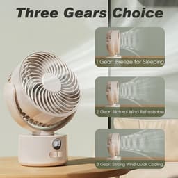 VHV - Ventilator - Tafelventilator - Mini ventilator - Oplaadbare bureauventilator - Stille tafelventilator - Met USB-aansluiting - Kleine ventilator voor de slaapkamer - Oscillerende - Voor langdurig gebruik - Beige — thumbnail 2