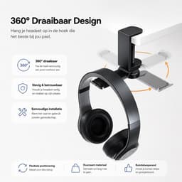 BOTC Koptelefoon Houder - Headset Stand - 360 Rotatie - Koptelefoon Haak - Hoofdtelefoon Hanger - Aluminium - Zwart — thumbnail 5