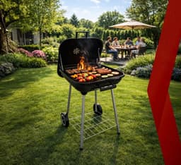 Houtskool BBQ Grill met Deksel – Tuingrill met Wielen Rooster – barbecue – bbq hoes – bbq houtskool – 43,5x38,5cm – 62569 — thumbnail 3