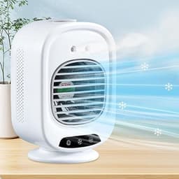USB-C oplaadbare vernevelingsventilator, draagbare bureauventilator, 3 windsnelheden, 2 vernevelingsstanden, 150° verstelbare oscillatie, 280 ml watertank, stille mini-verdampingsventilator, geschikt voor slaapkamers,kamperen en buitenactiviteiten. — thumbnail 3