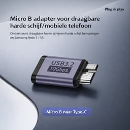 USB-C naar Micro USB-B Adapter – Micro B 3.0 / 10Gbps – Verloopstekker voor Externe HDD & SSD Harde Schijf – Geschikt voor WD My Passport & Seagate – Space Grey — thumbnail 4