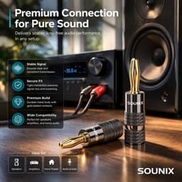 Sounix Banaanstekker 8 stuks - Banaan Stekker - Gold plated Luidspreker Stekker – Voor Versterker & Speakers — thumbnail 2