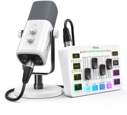 FIFINE KS-5 - Starterspack - AM8 & SC3 - Podcast Starterspack - Gaming Streaming - USB RGB Microfoon - Streaming Deck - DJ Mixer - Wit — thumbnail 1