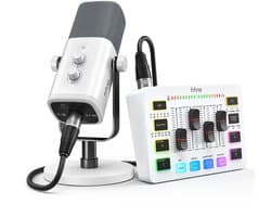 FIFINE KS-5 - Starterspack - AM8 & SC3 - Podcast Starterspack - Gaming Streaming - USB RGB Microfoon - Streaming Deck - DJ Mixer - Wit