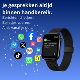 Kiraal Montala Smartwatch - Inclusief 5 Bandjes - Hartslagmeter - Stappenteller - Slaapmonitor - Multisport - Compatibel met Android en iOS - Zwart — thumbnail 4